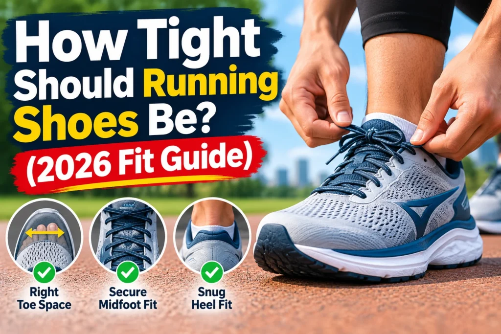 How tight should running shoes be? 2026 fit guide showing proper toe space, secure midfoot fit, and snug heel support.