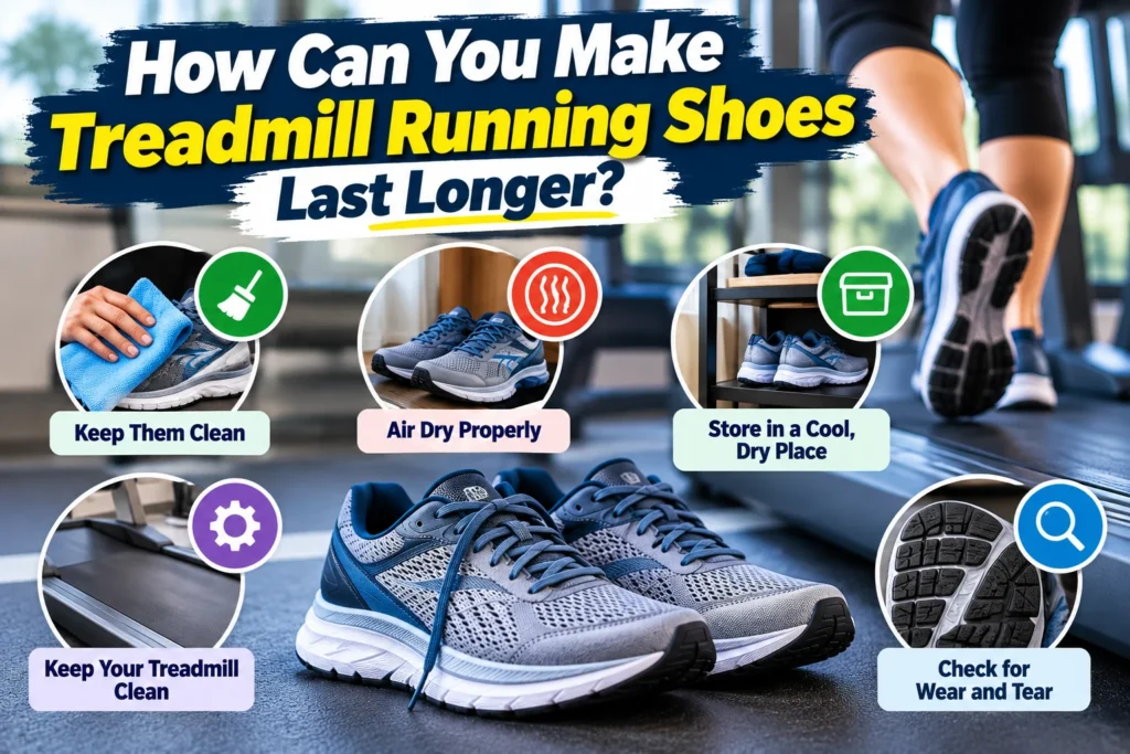 How to make treadmill running shoes last longer by cleaning, air-drying, proper storage, treadmill maintenance, and checking shoe wear.